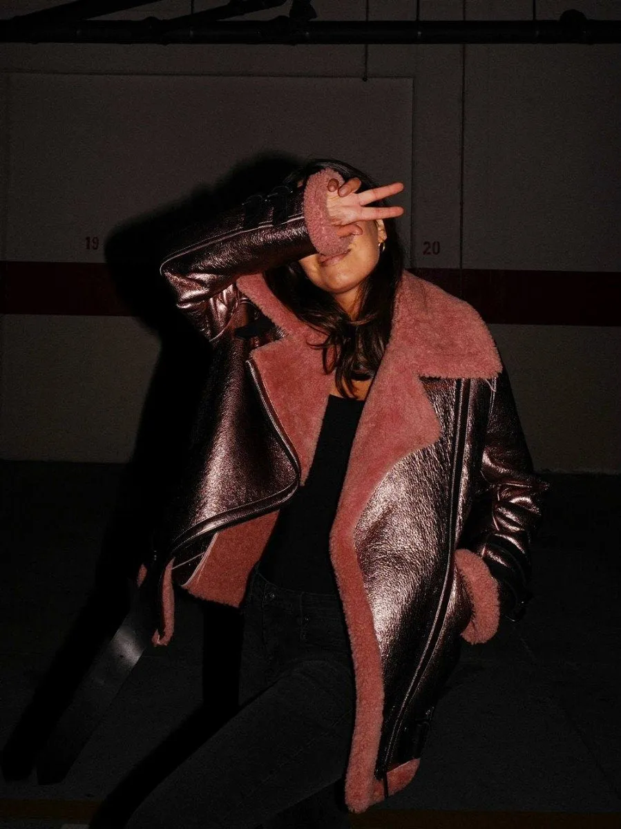 CASACO PELE ROSA OVERSIZED
