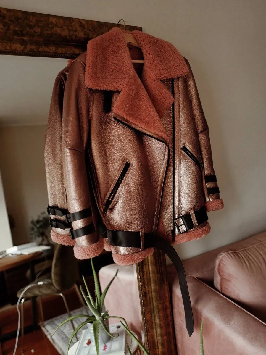 CASACO PELE ROSA OVERSIZED