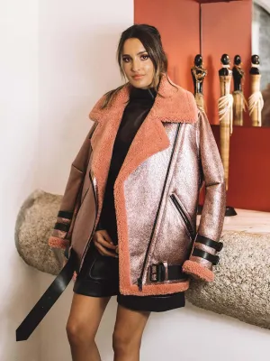 CASACO PELE ROSA OVERSIZED