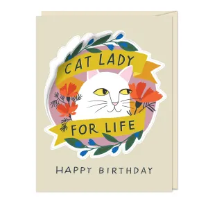 Cat Lady for Life Birthday Sticker Card