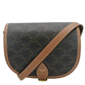 CELINE Folco Medium Triomphe Canvas Shoulder Bag Brown
