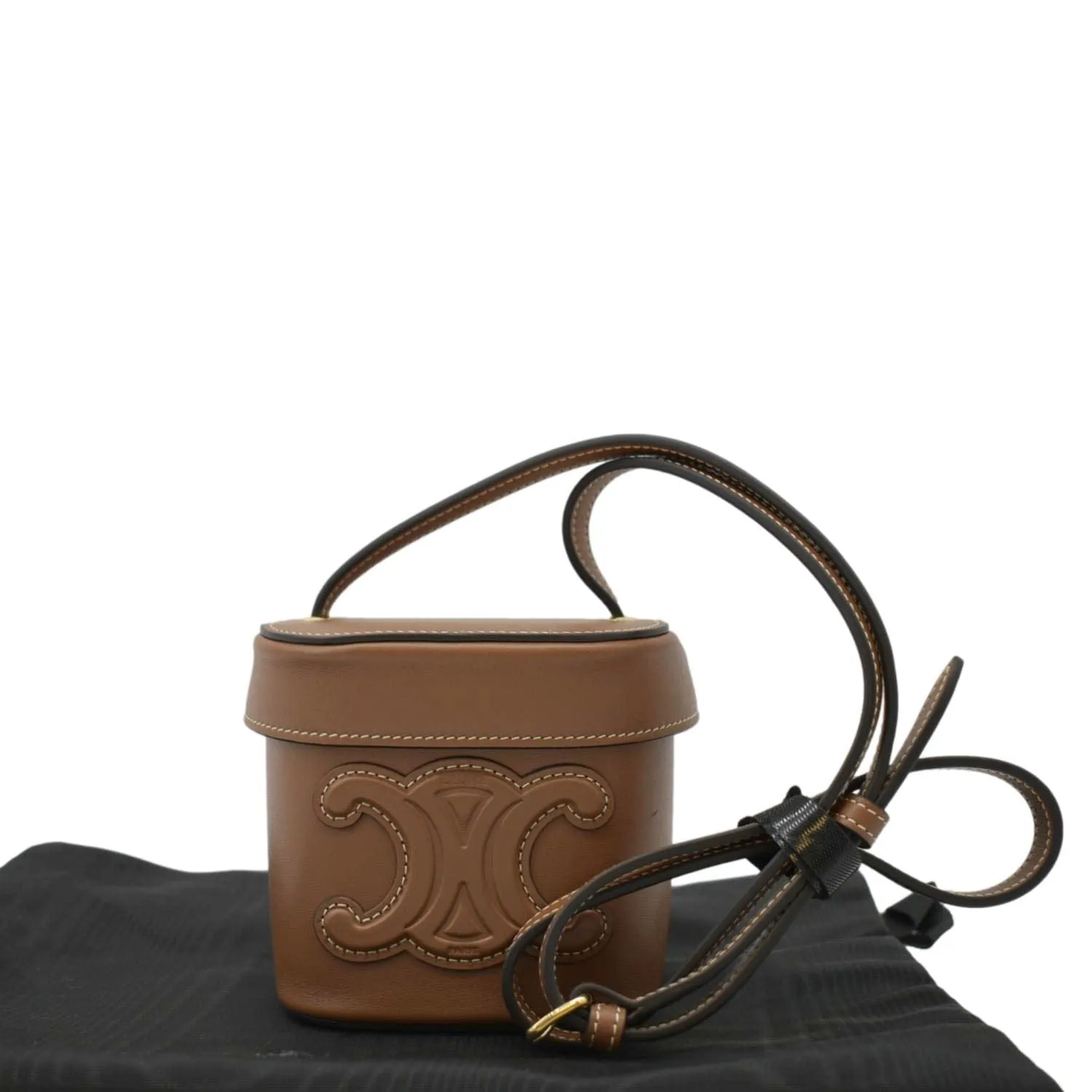 CELINE Small Box Cuir Triomphe Leather Crossbody Bag Tan