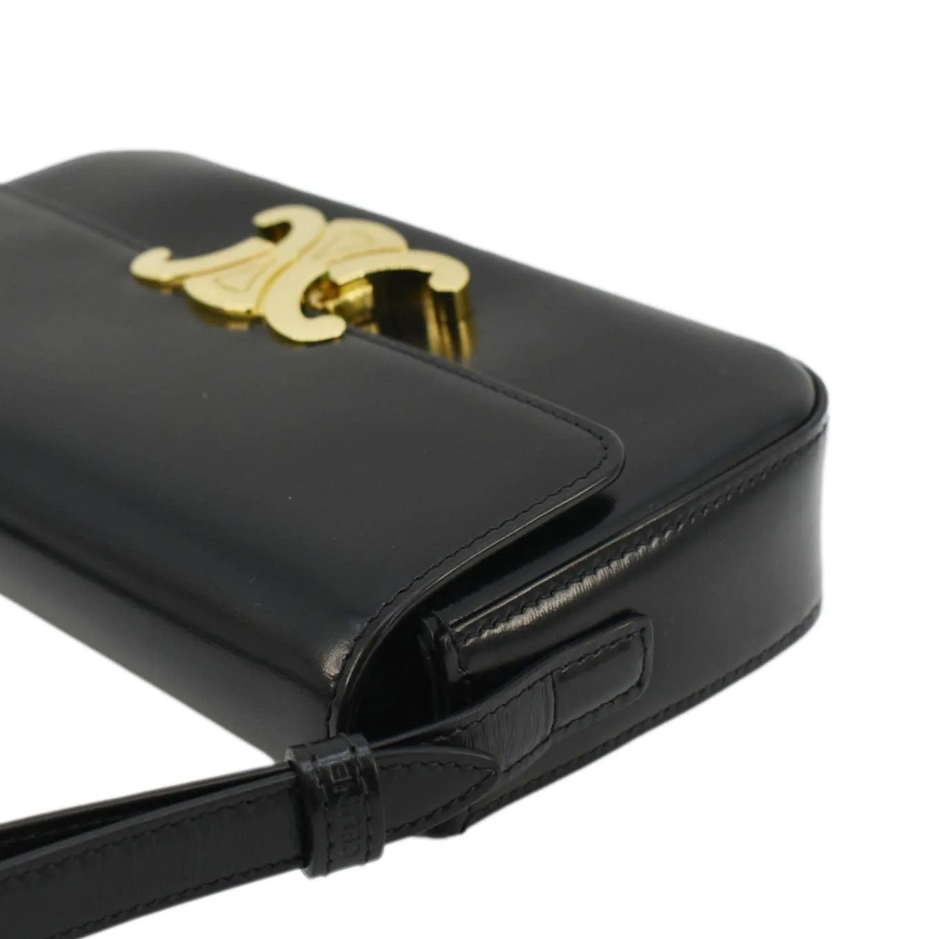 CELINE Triomphe Calfskin Leather Shoulder Bag Black
