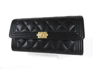 Chanel caviar Leather flap boy wallet with gold hardware
