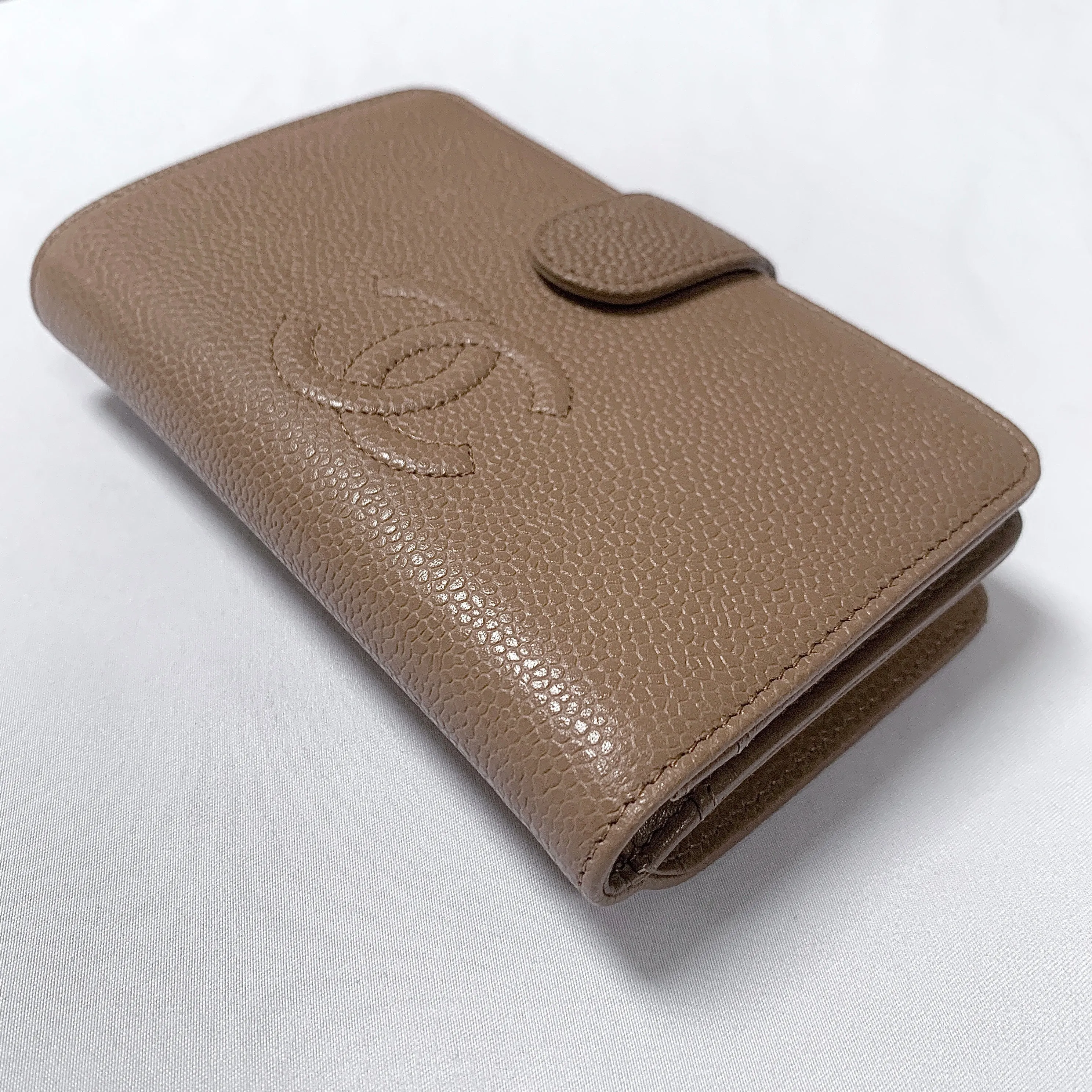 Chanel L-zip CC Leather Pocket Wallet in Dark Beige