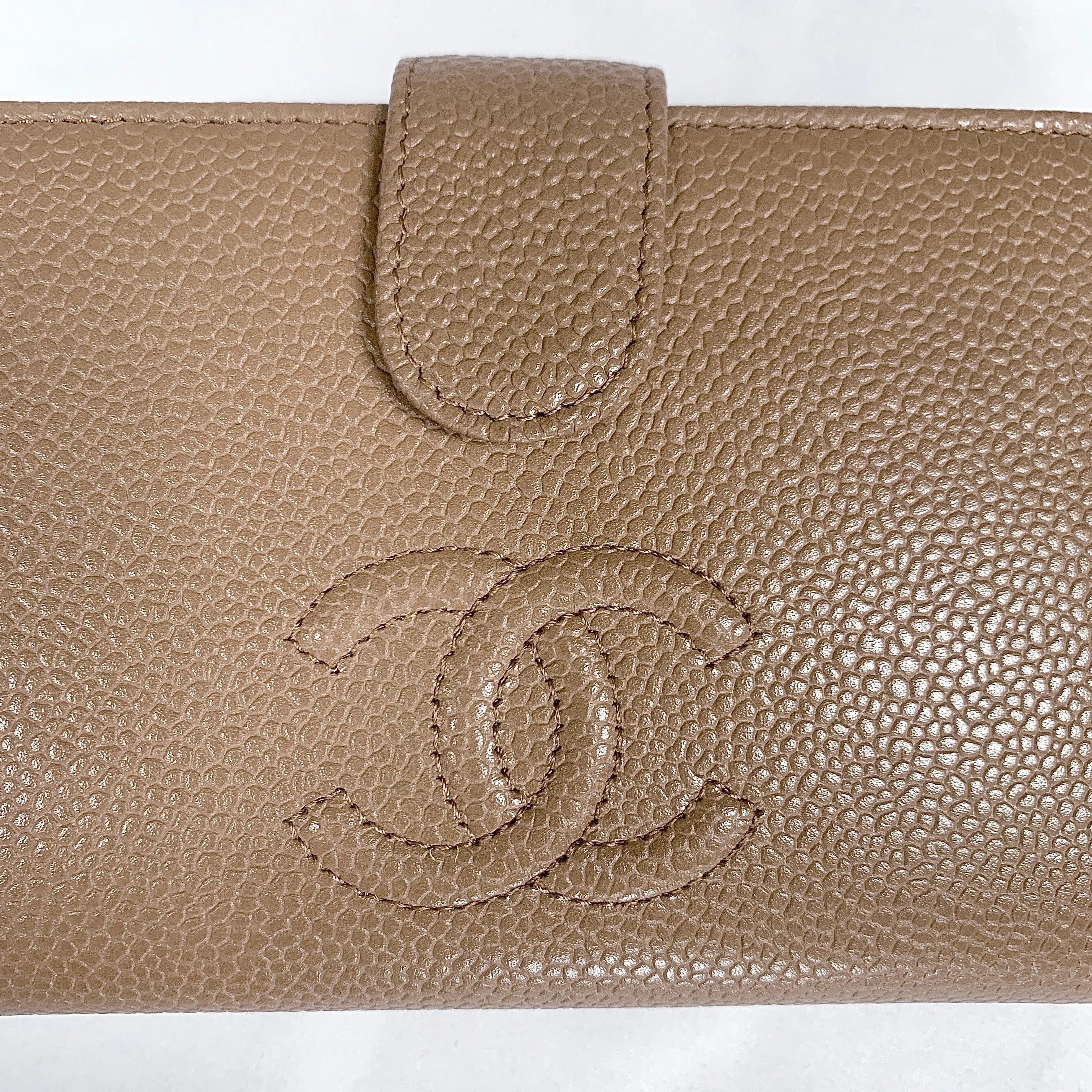 Chanel L-zip CC Leather Pocket Wallet in Dark Beige
