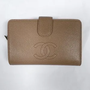 Chanel L-zip CC Leather Pocket Wallet in Dark Beige