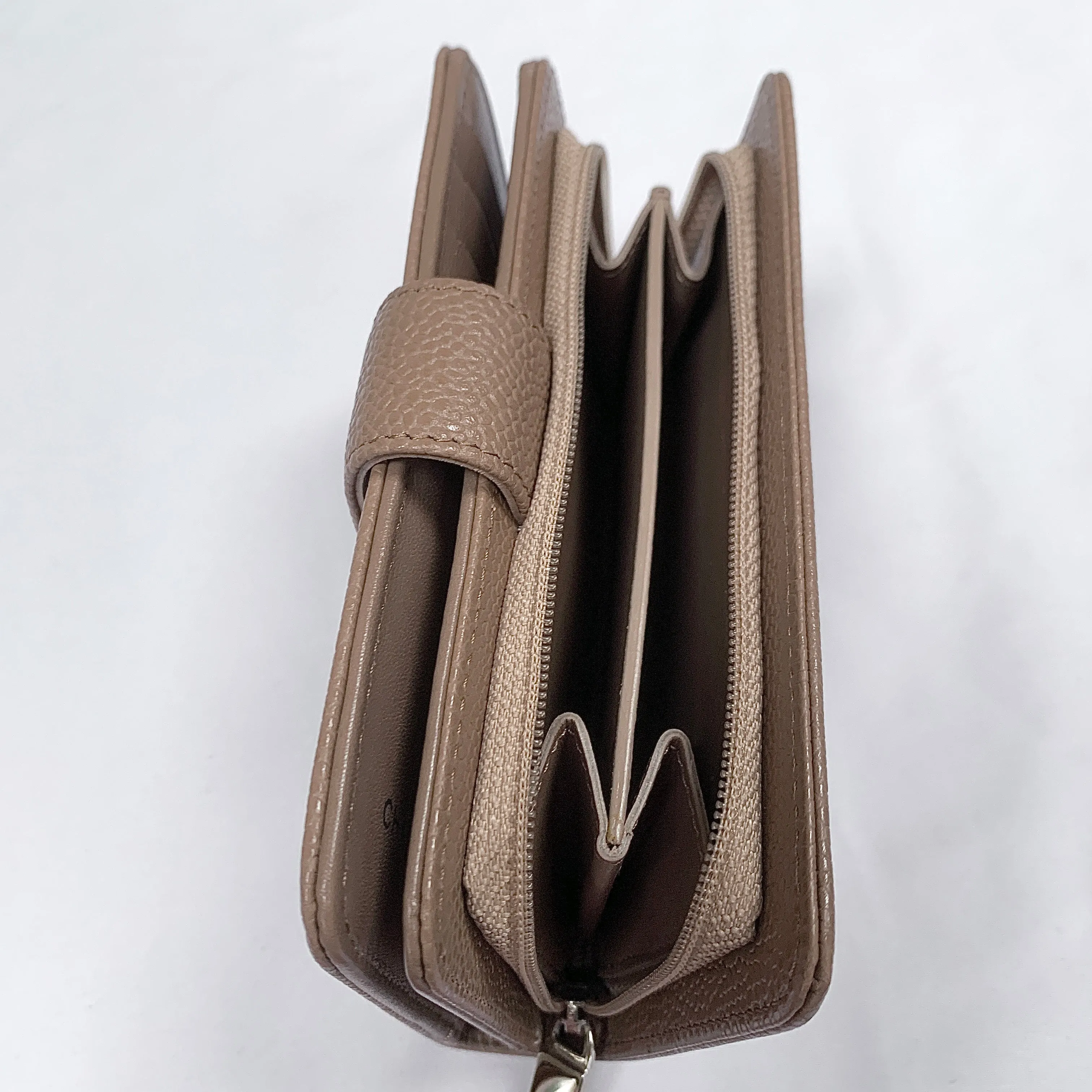 Chanel L-zip CC Leather Pocket Wallet in Dark Beige
