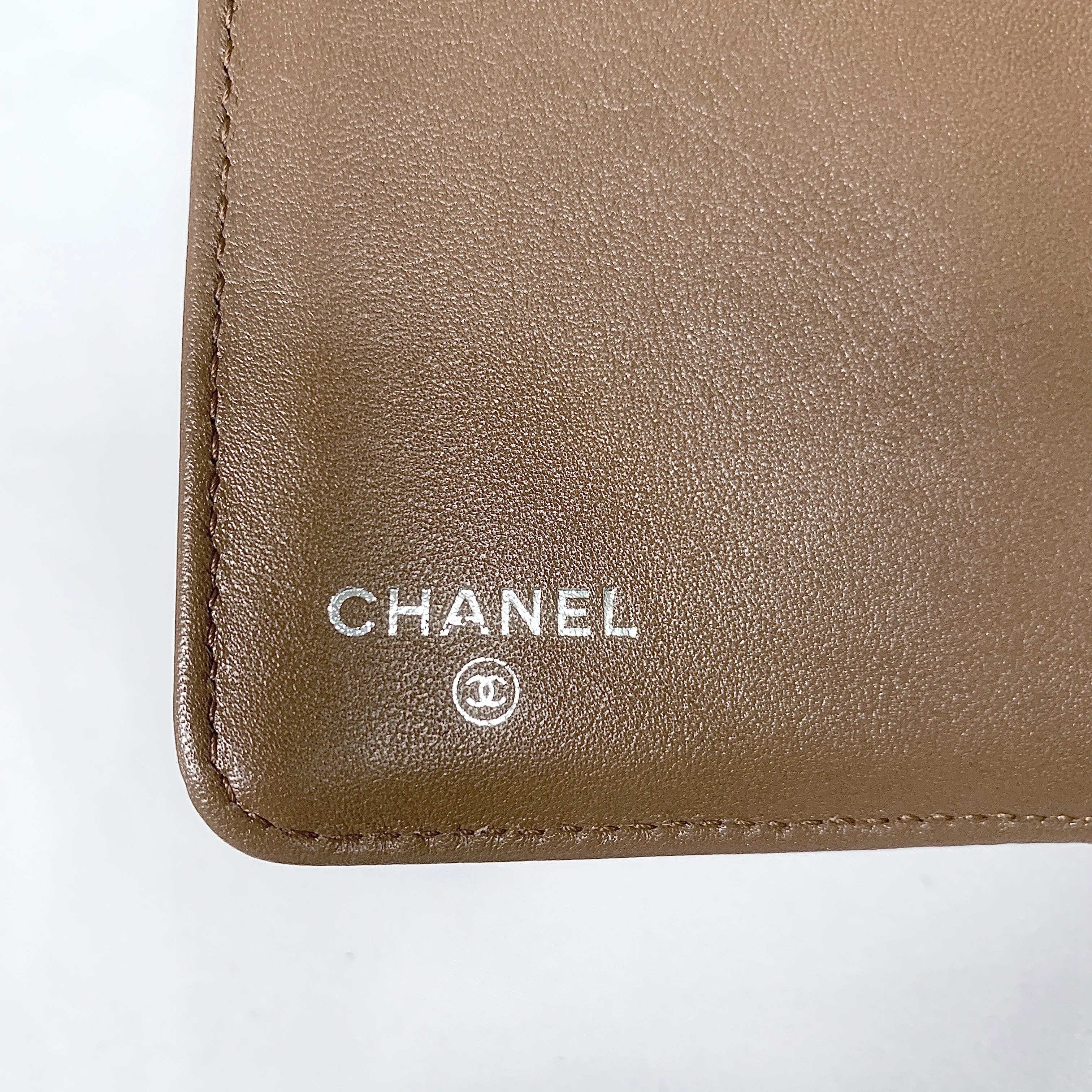 Chanel L-zip CC Leather Pocket Wallet in Dark Beige