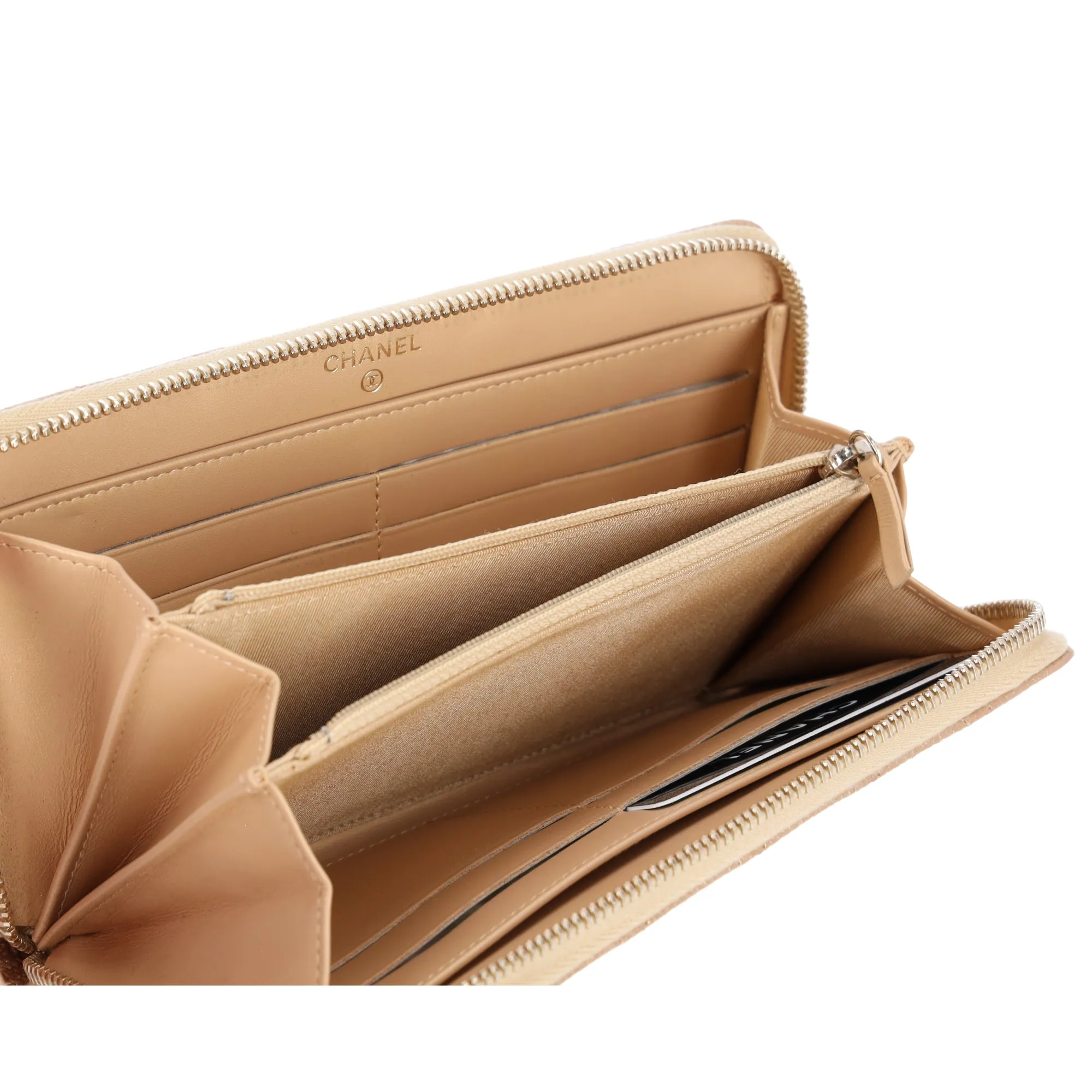 CHANEL Matelasse Classic Quilted Long Zip Around Wallet Gold Caviar Leather