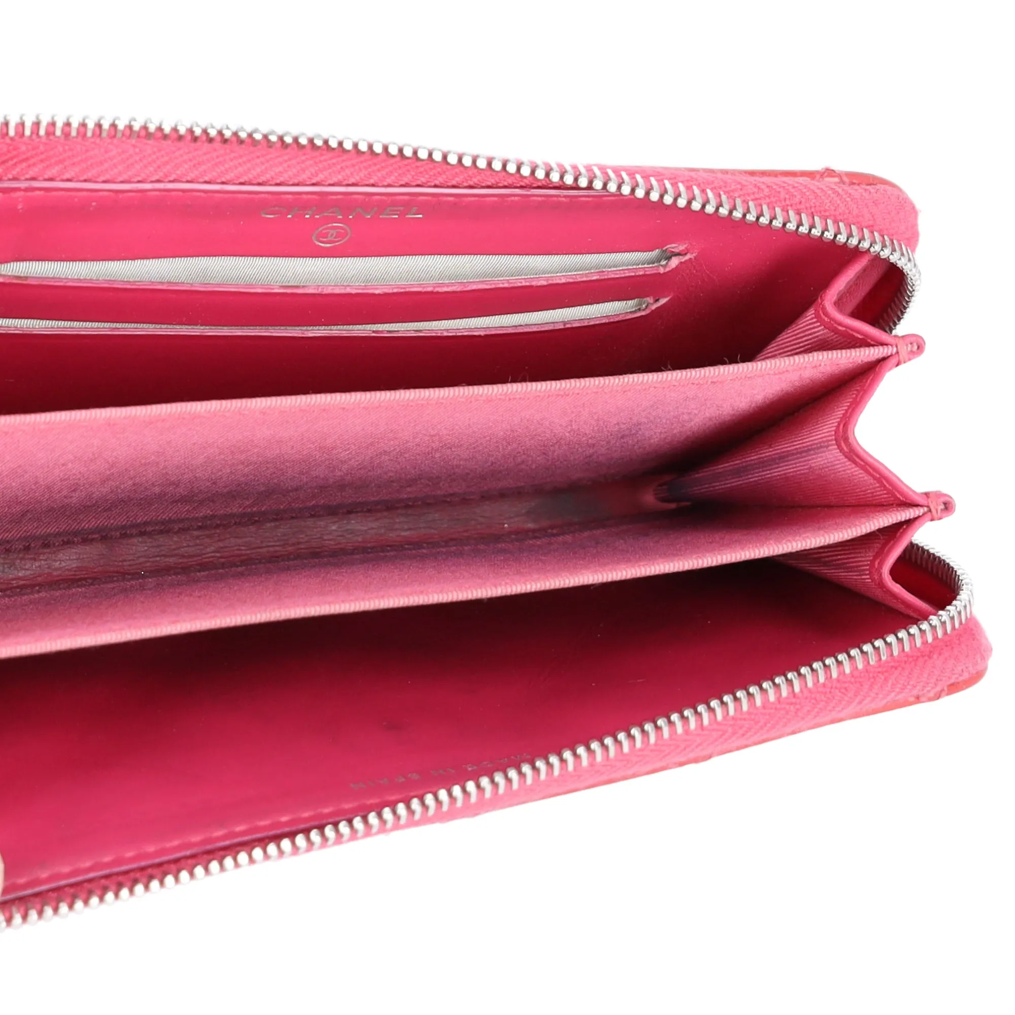 CHANEL Mateless Medium Zip Around Wallet Pink Quilted Patent Leather