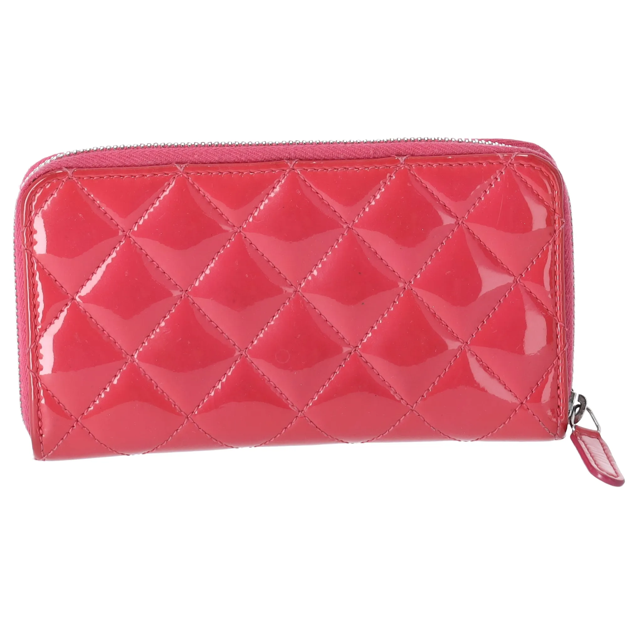 CHANEL Mateless Medium Zip Around Wallet Pink Quilted Patent Leather