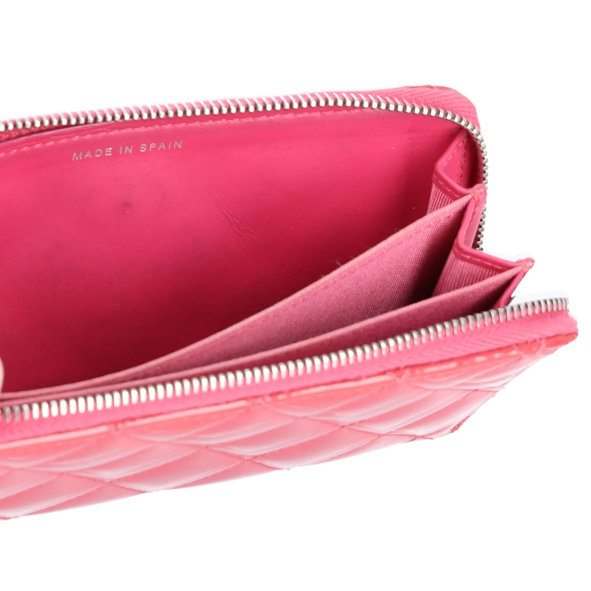 CHANEL Mateless Medium Zip Around Wallet Pink Quilted Patent Leather