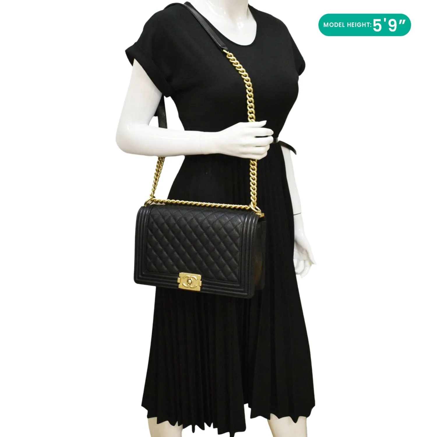 CHANEL Medium Boy Flap Caviar Quilted Leather Shoulder Bag Black
