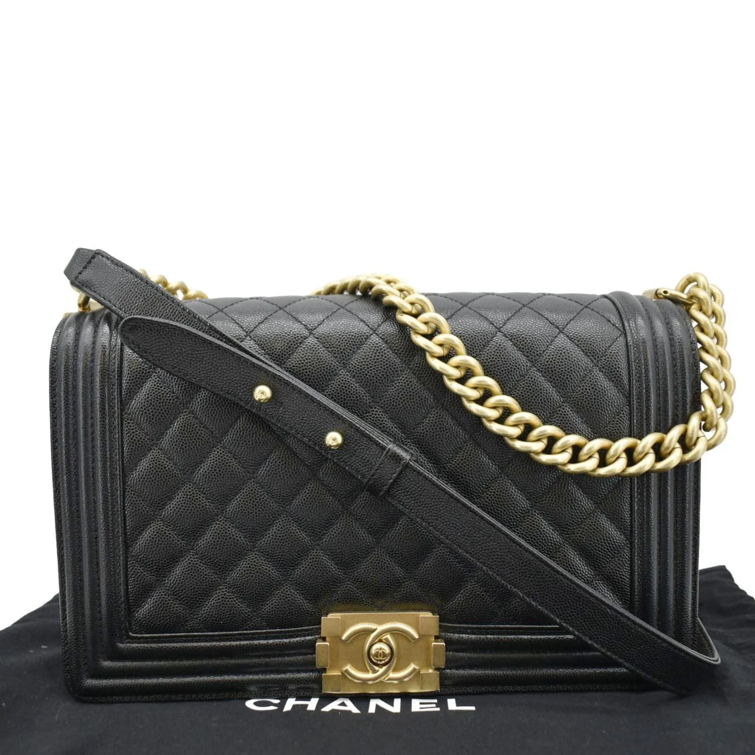 CHANEL Medium Boy Flap Caviar Quilted Leather Shoulder Bag Black