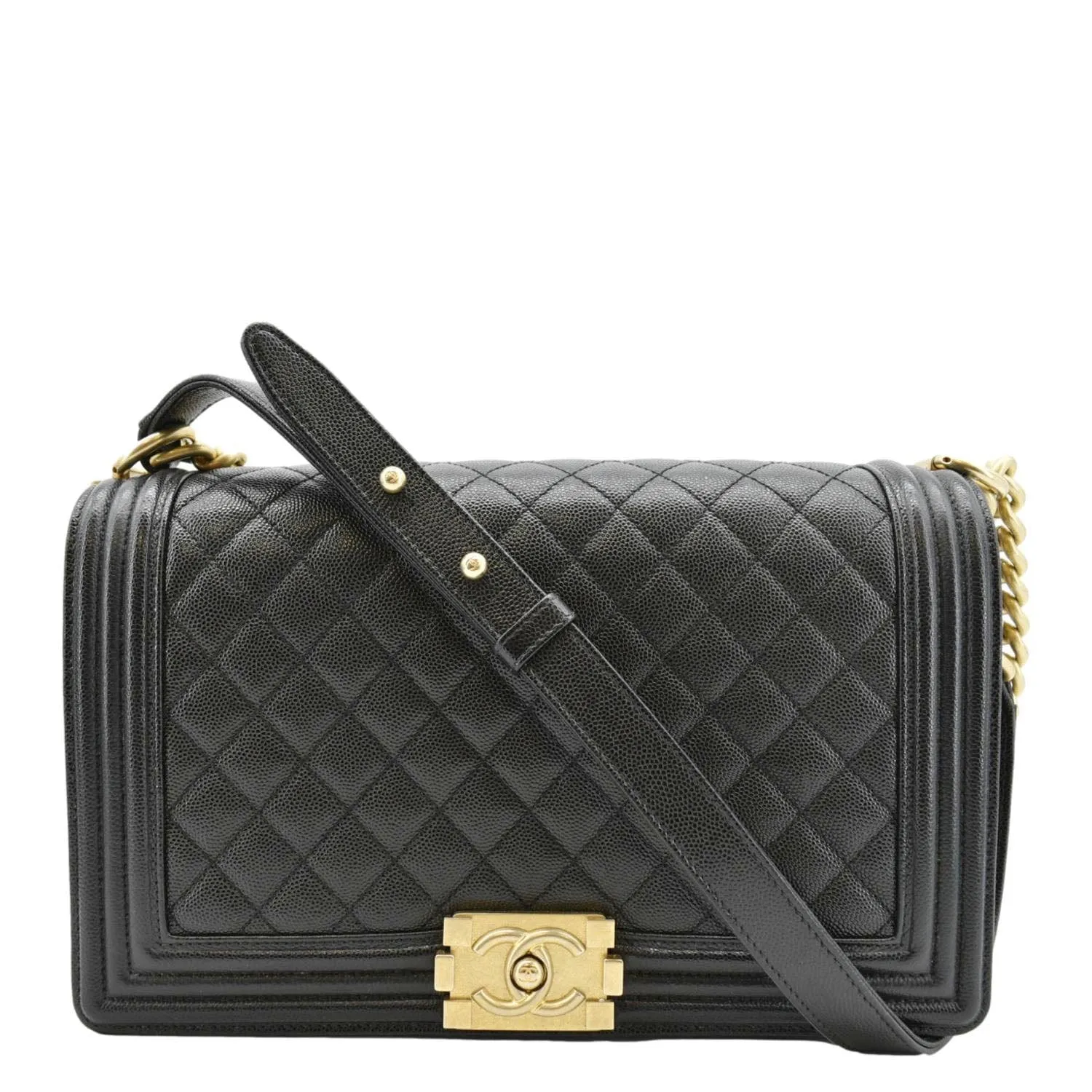 CHANEL Medium Boy Flap Caviar Quilted Leather Shoulder Bag Black