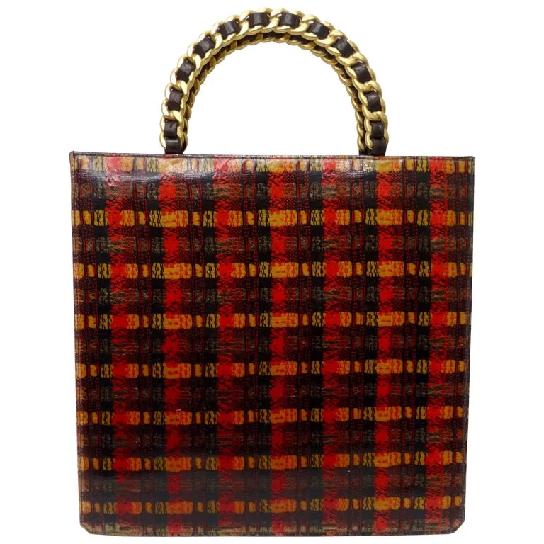 Chanel Patent Leather Tweed Print Tote