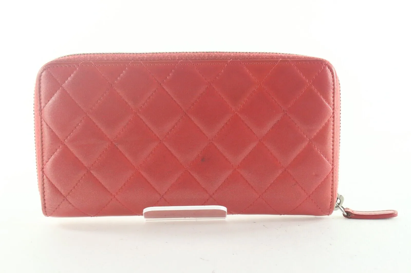 CHANEL Red Quilted Lambskin Zip Around Long Wallet 3CK82K