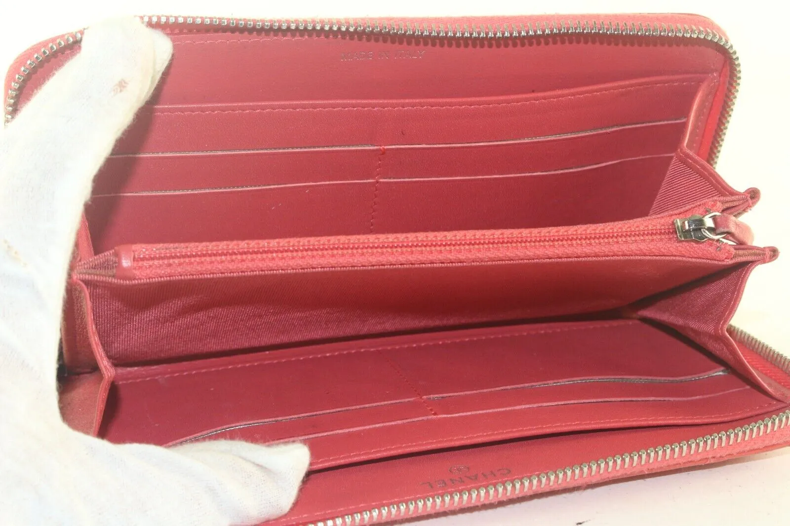 CHANEL Red Quilted Lambskin Zip Around Long Wallet 3CK82K