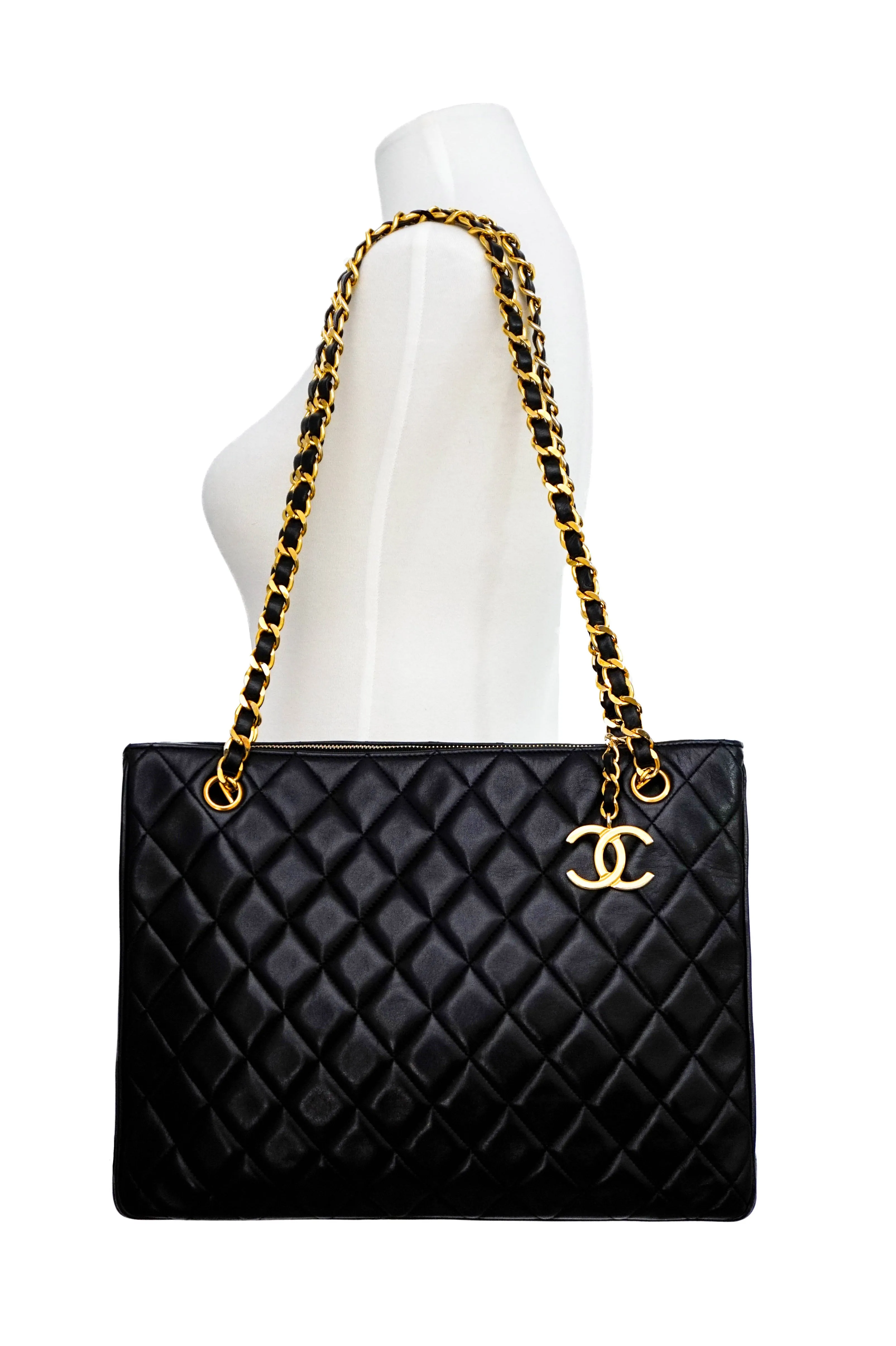 Chanel Vintage Black Lambskin Quilted Tote