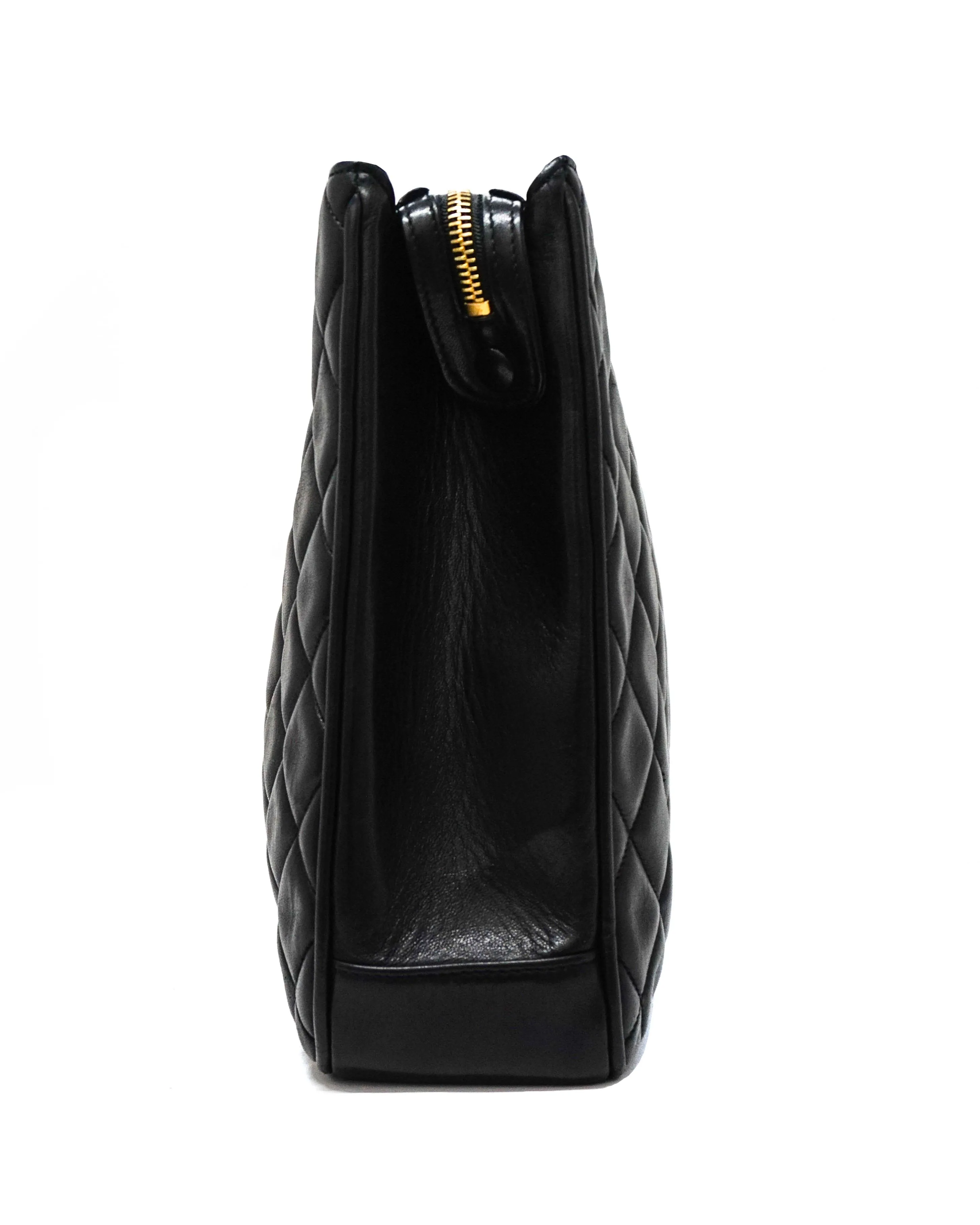 Chanel Vintage Black Lambskin Quilted Tote