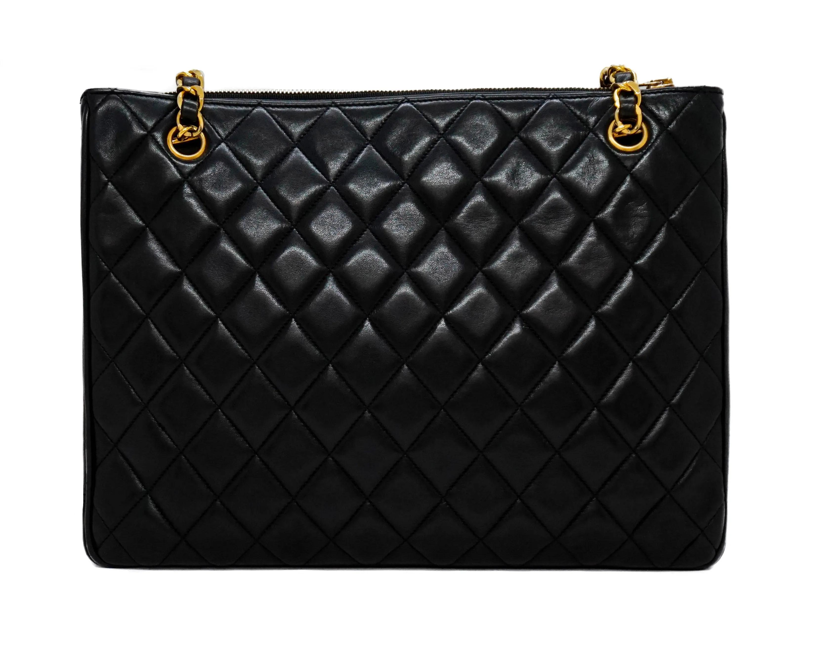 Chanel Vintage Black Lambskin Quilted Tote