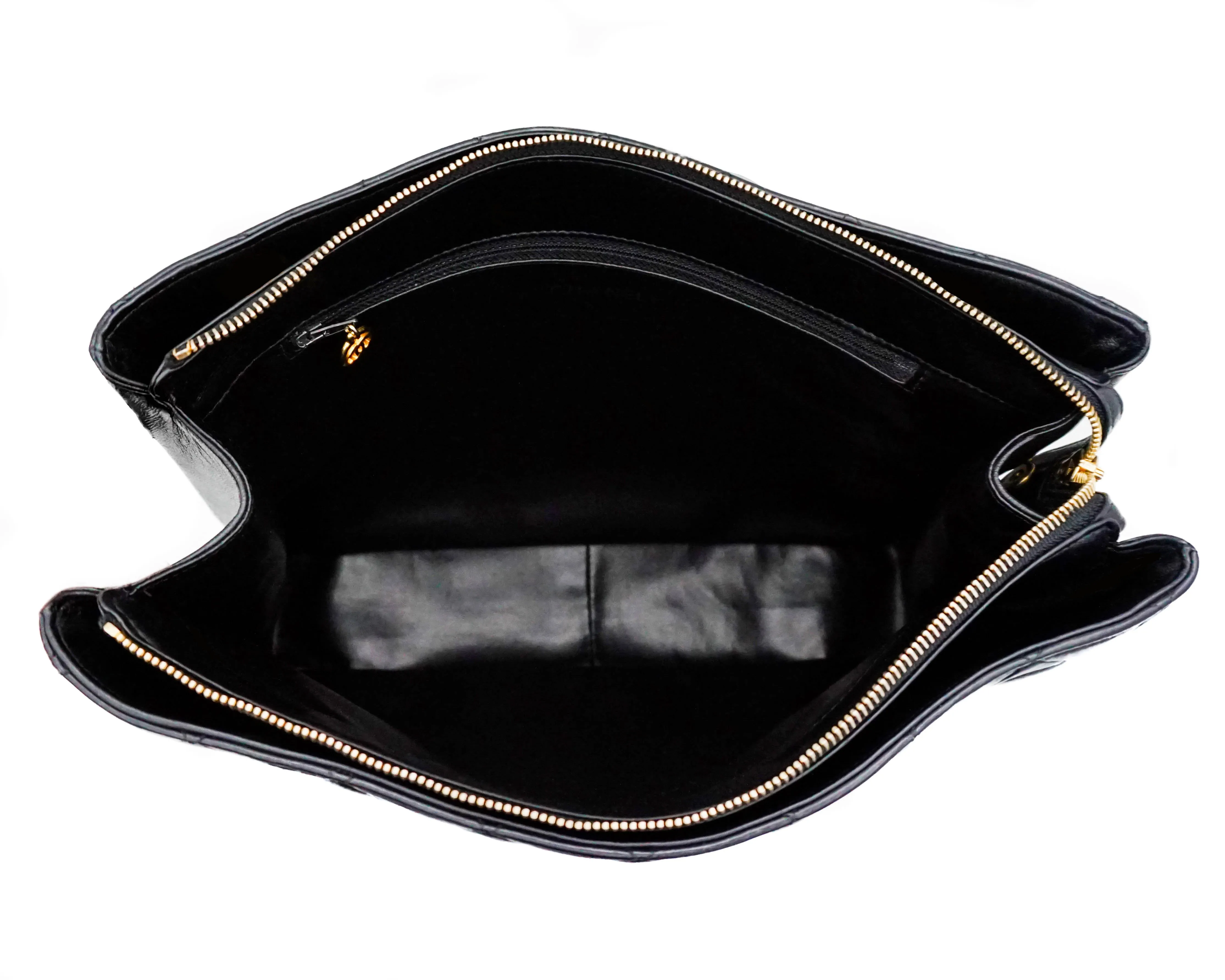 Chanel Vintage Black Lambskin Quilted Tote