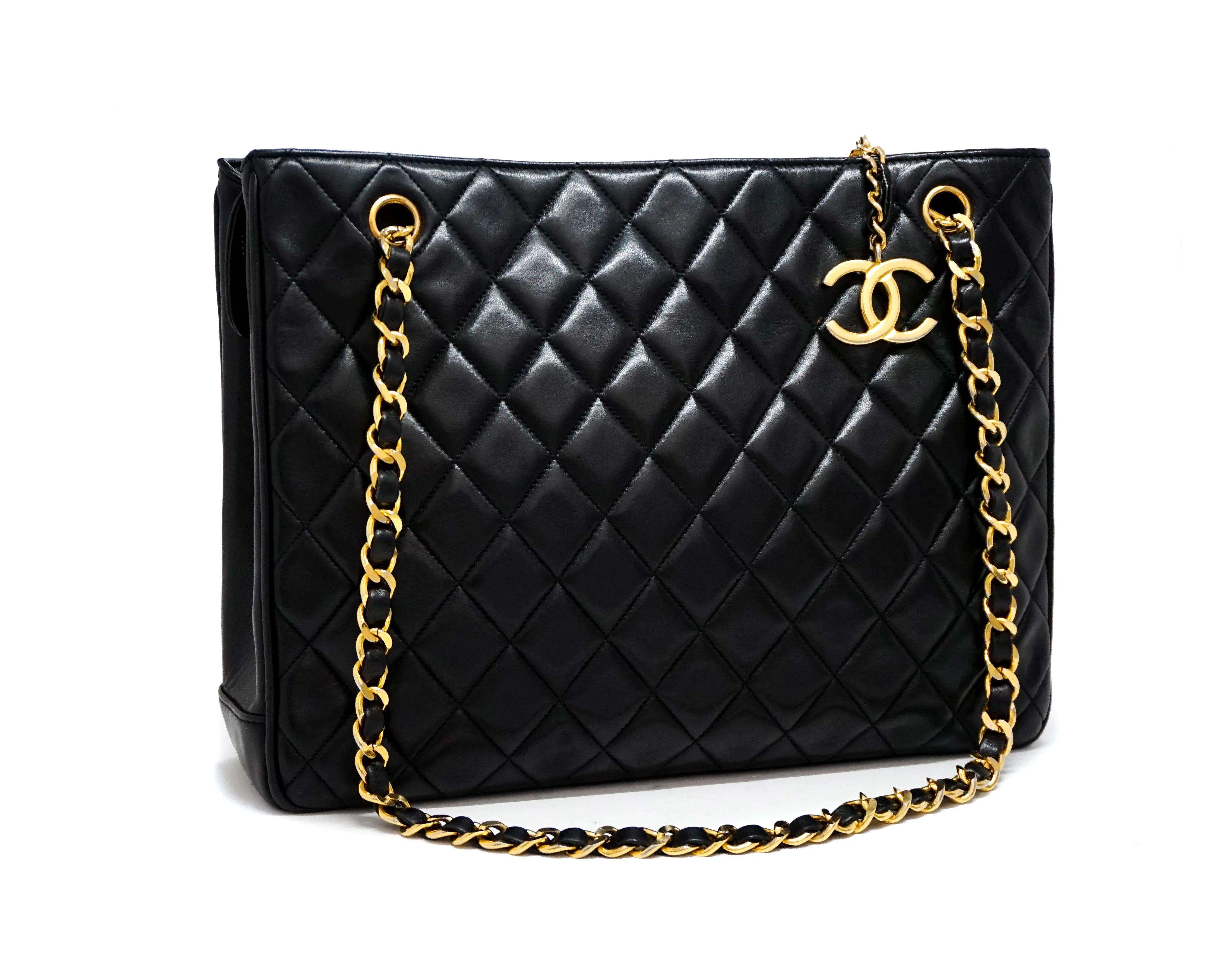 Chanel Vintage Black Lambskin Quilted Tote
