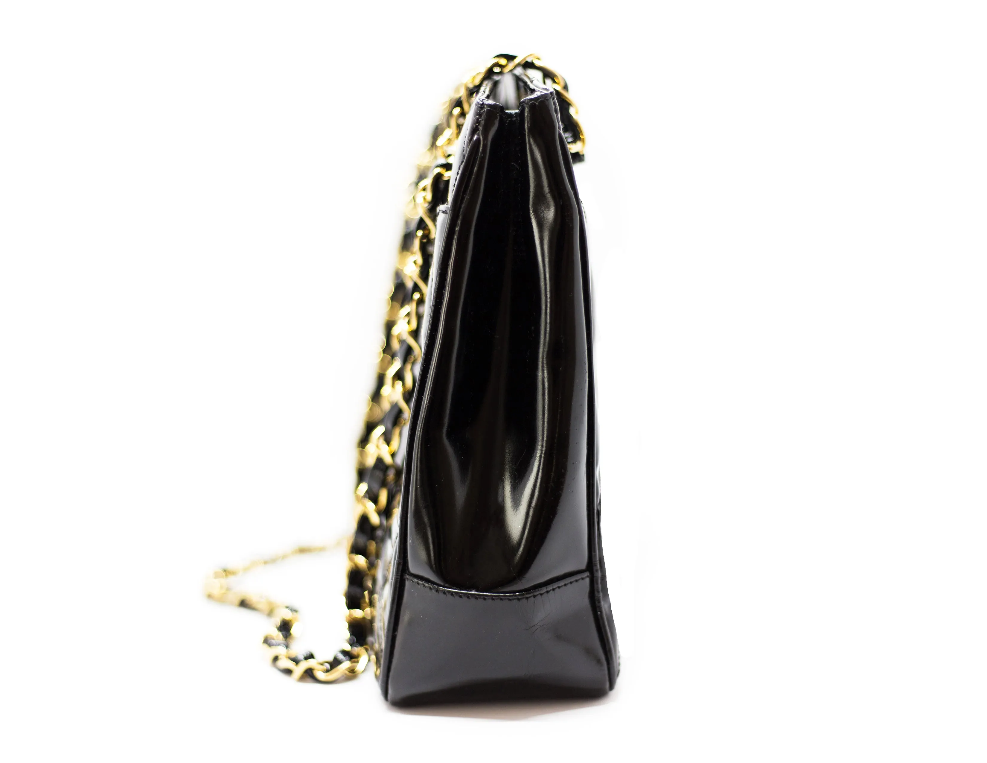 Chanel Vintage Black Patent Rare Jumbo Turnlock Tote