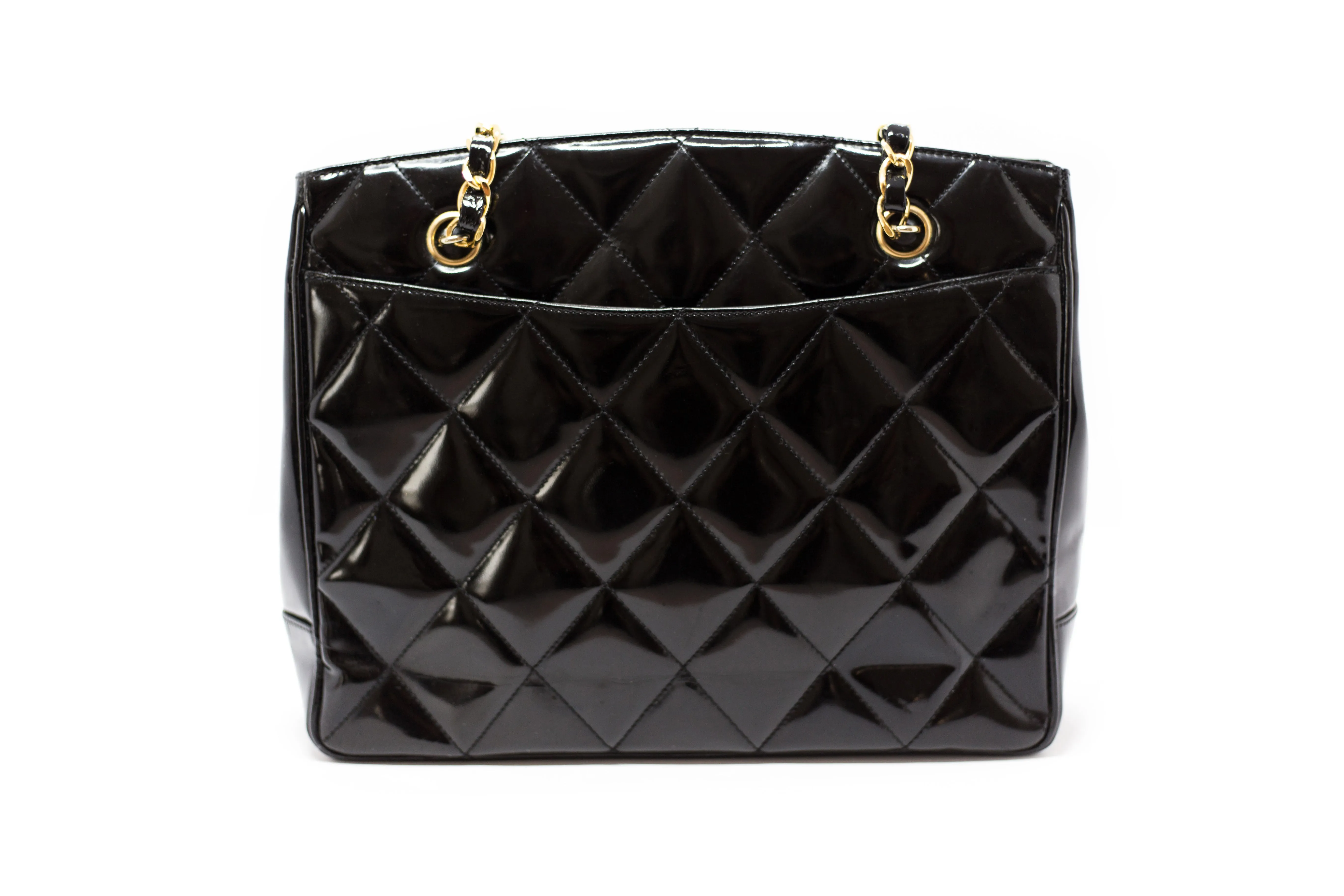 Chanel Vintage Black Patent Rare Jumbo Turnlock Tote