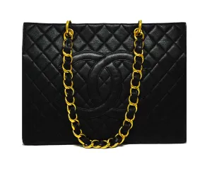 Chanel Vintage Rare Black Caviar Grand Shopping Tote GST XL