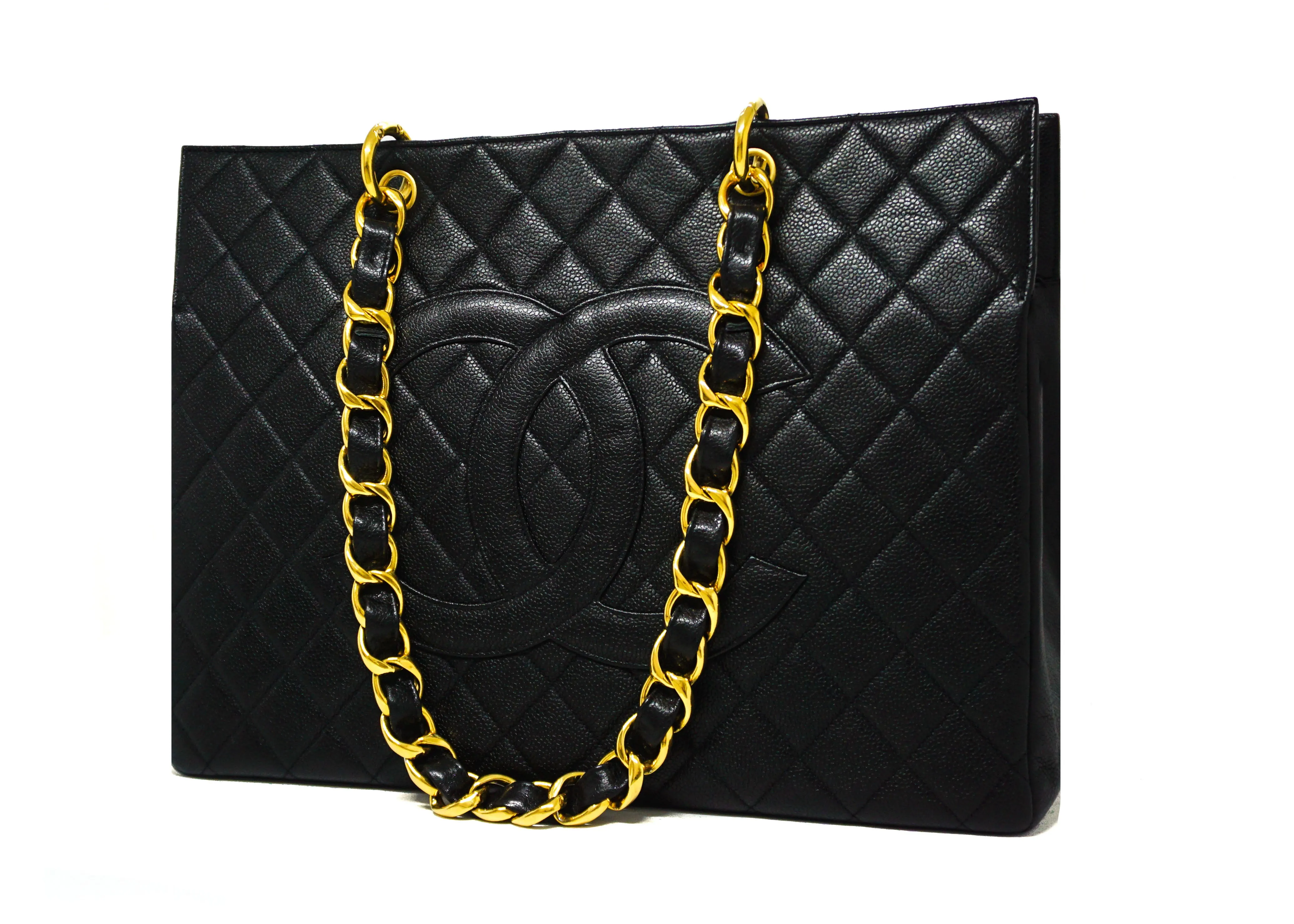 Chanel Vintage Rare Black Caviar Grand Shopping Tote GST XL