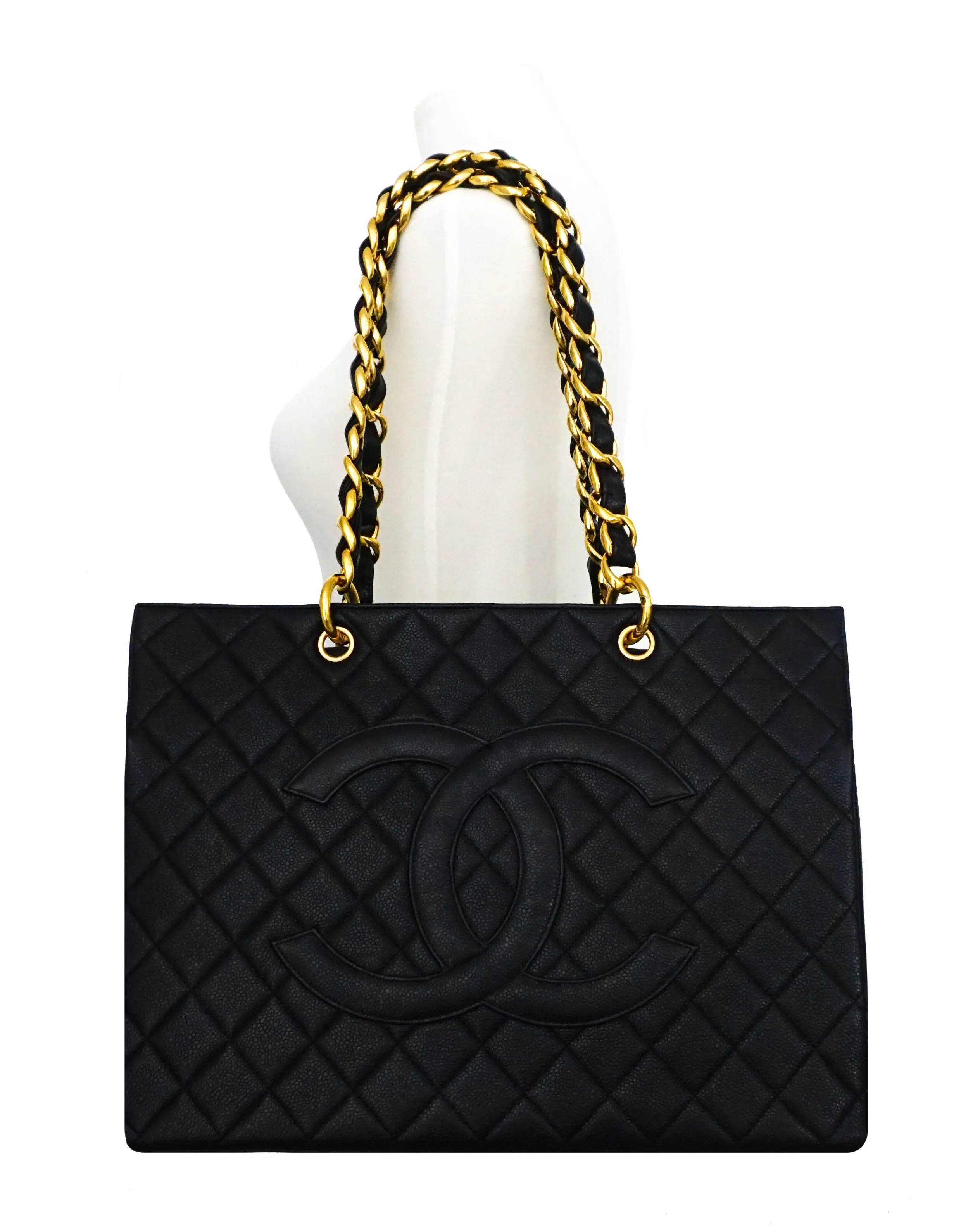 Chanel Vintage Rare Black Caviar Grand Shopping Tote GST XL