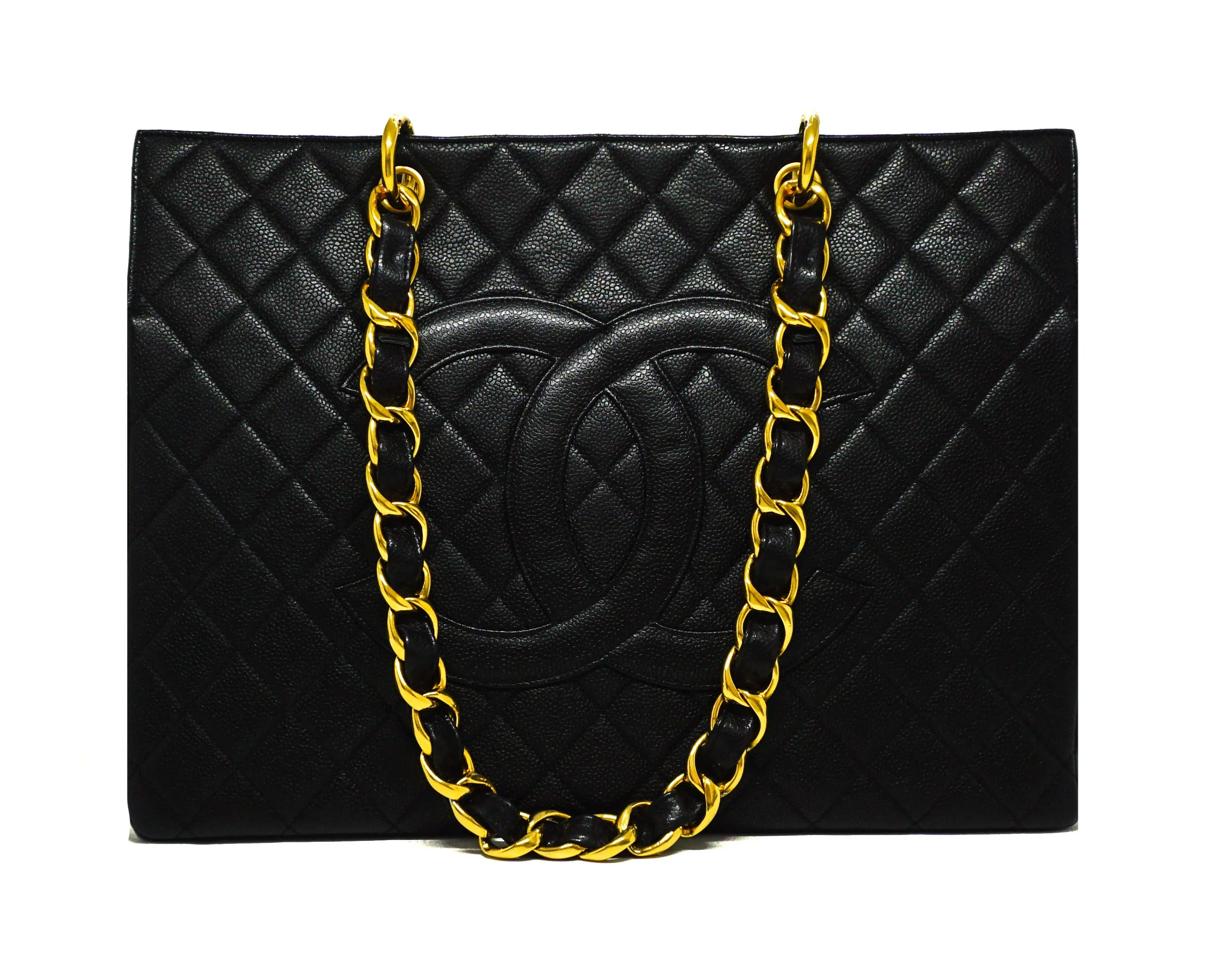 Chanel Vintage Rare Black Caviar Grand Shopping Tote GST XL