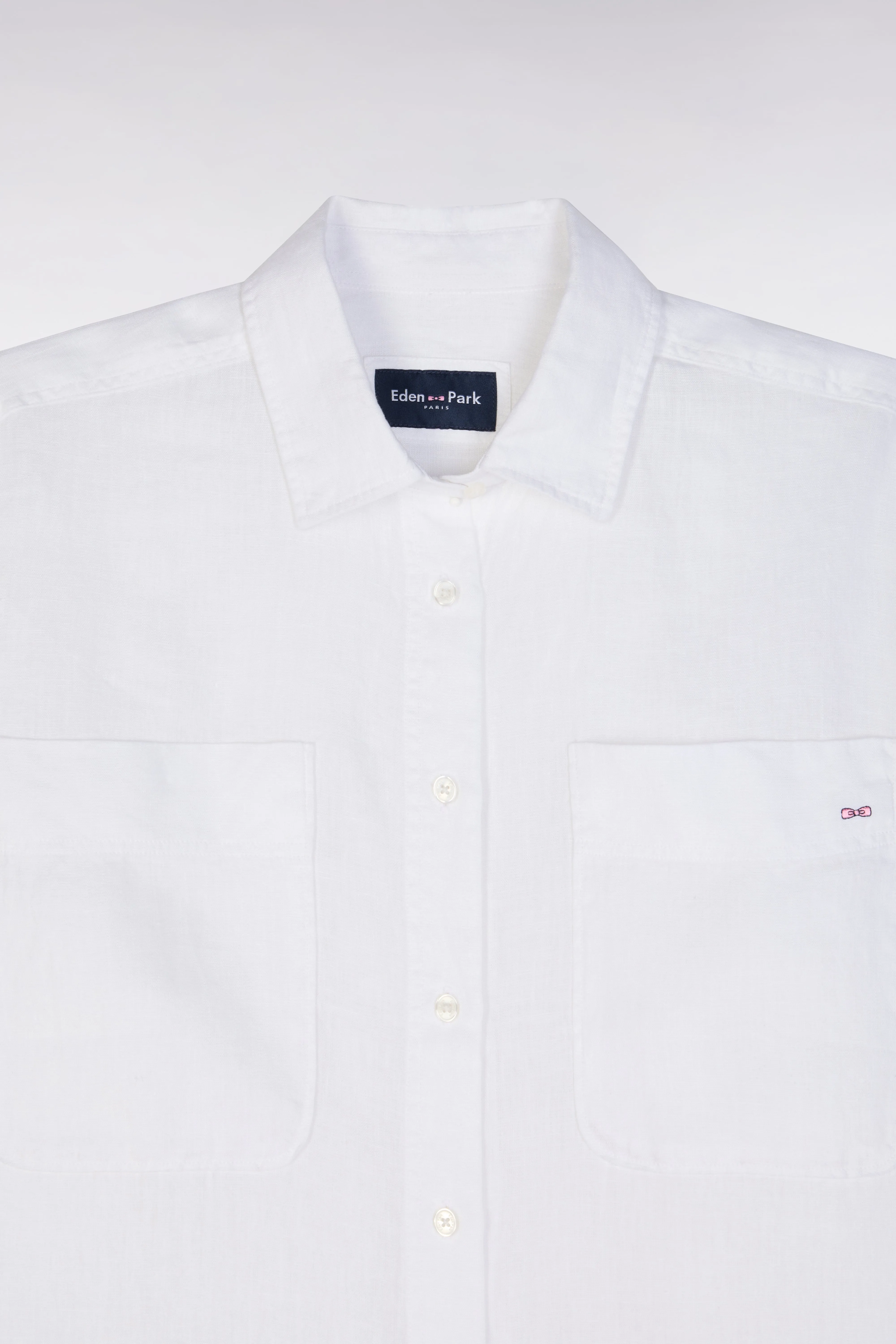 Chemise à poches plaquées en lin blanc coupe oversized