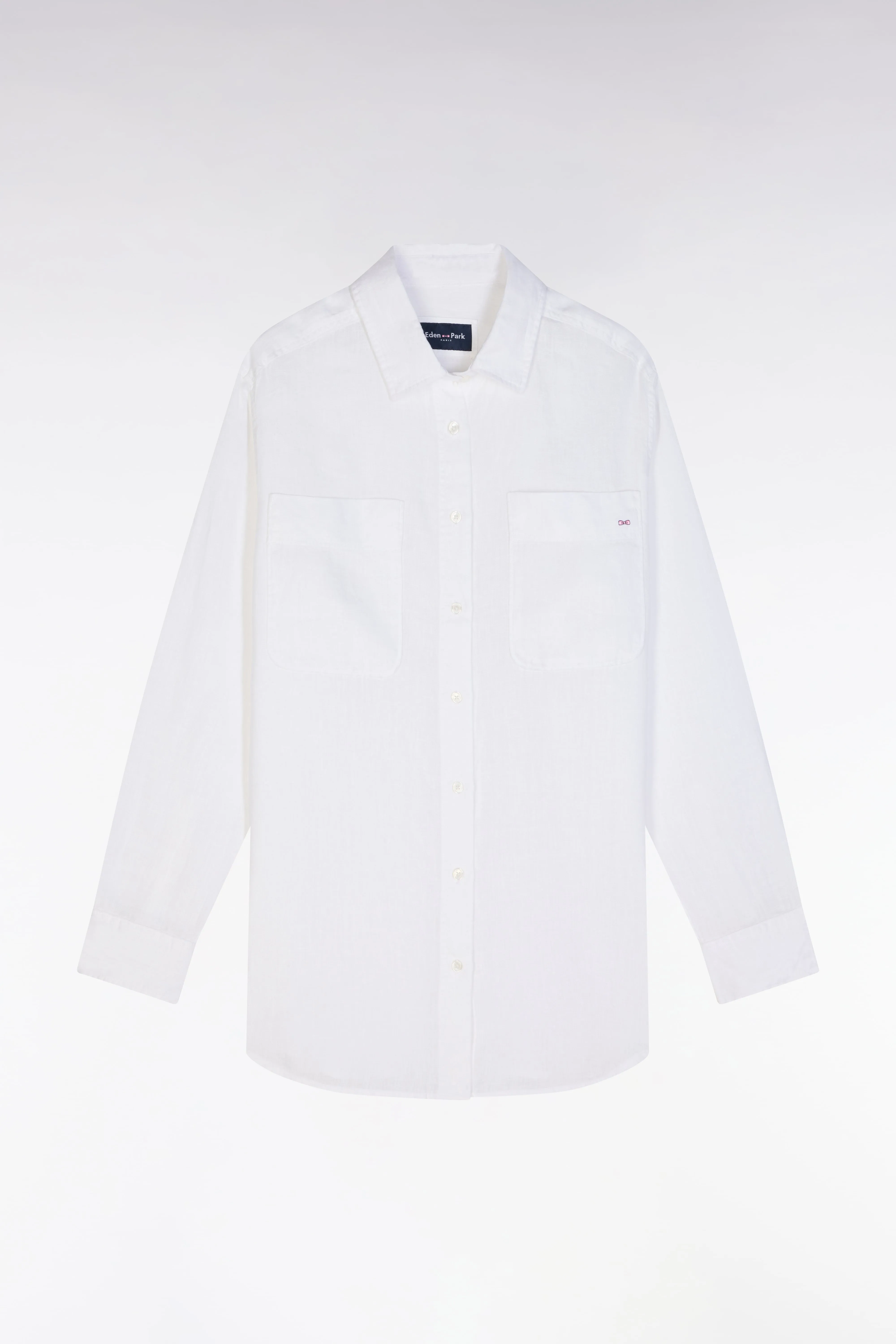 Chemise à poches plaquées en lin blanc coupe oversized
