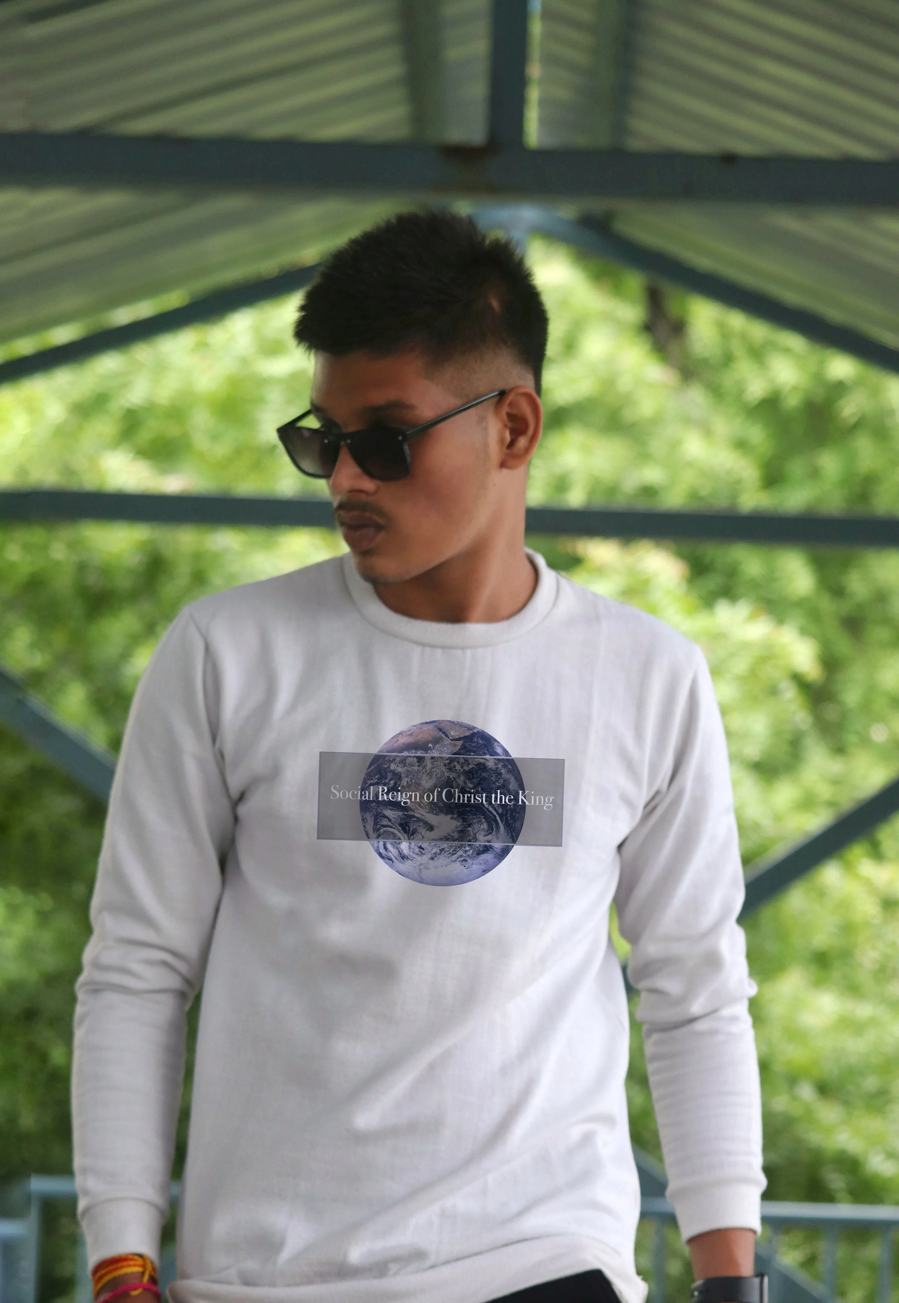 Christian Catholic Religious Earth Globe Christ the King Long Sleeve Tee