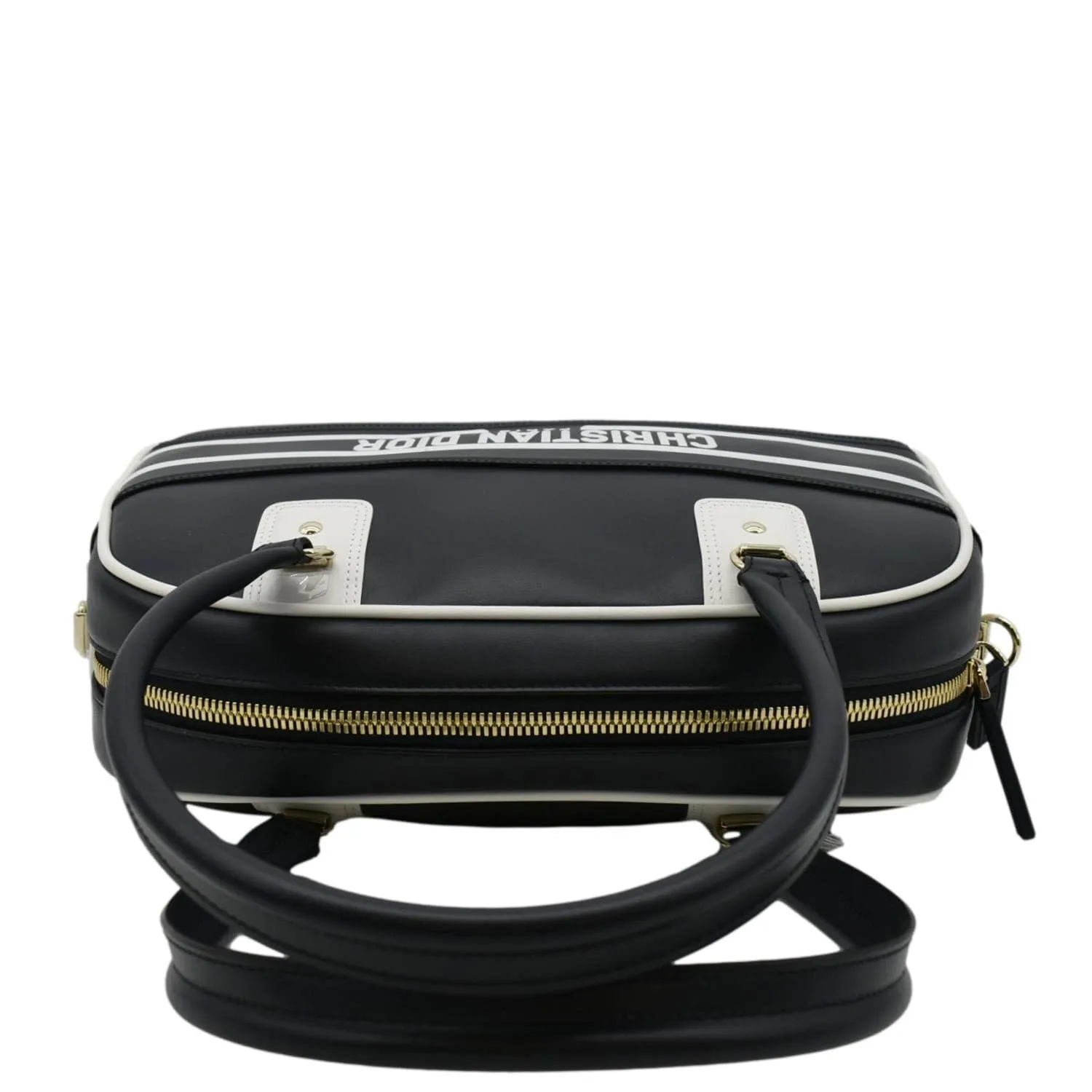 CHRISTIAN DIOR Vibe Zip Bowling Medium Leather Shoulder Bag Navy Blue