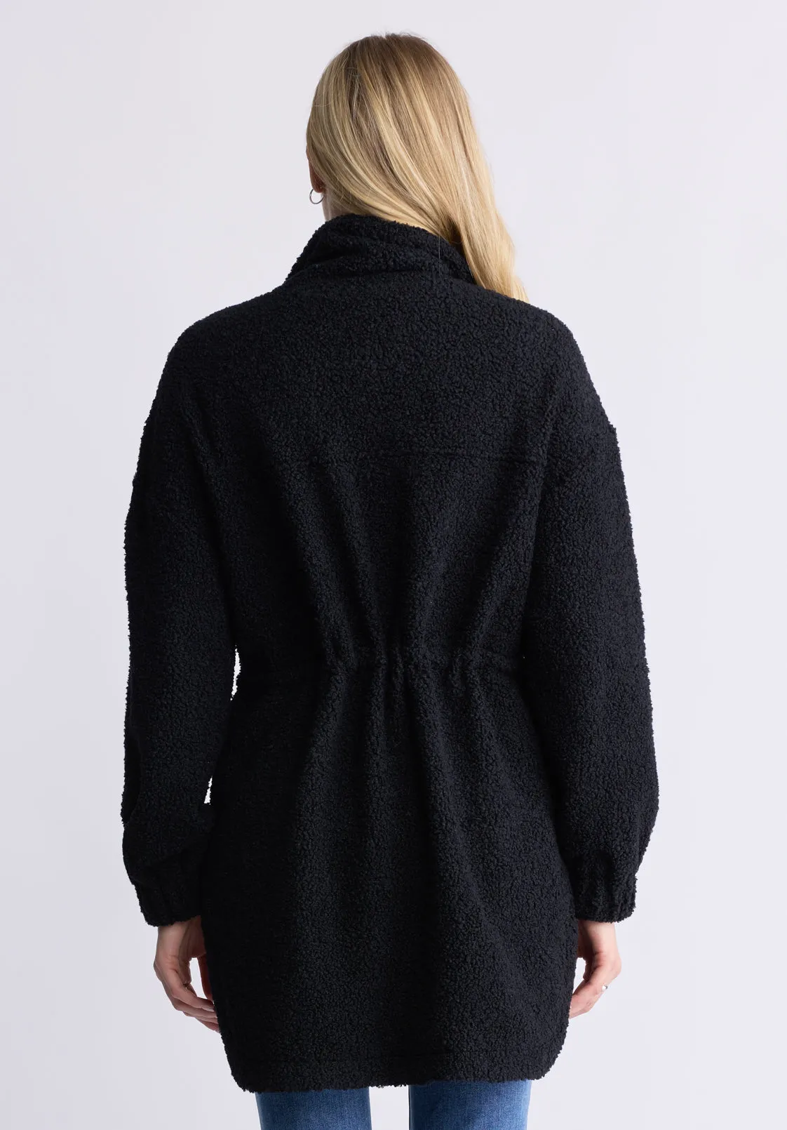 Citra Women's Cinch-Waist Full-Zip Sherpa Coat, Black  - JK0038F