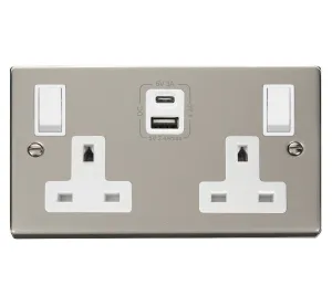 Click Deco VPPN786WH Victorian 13A 2G Switched Socket   Type A&C USB - Pearl Nickel (White)