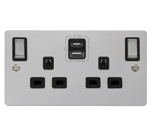 Click Define FPCH586BK Flat Plate 13A Ingot 2G Switched Socket   Type A&C USB - Polished Chrome (Black)