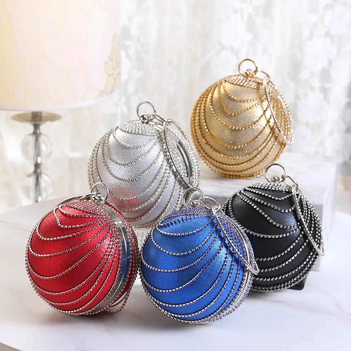 Clutch Bag Evening Bag With Rhinestone Round Ball Bag