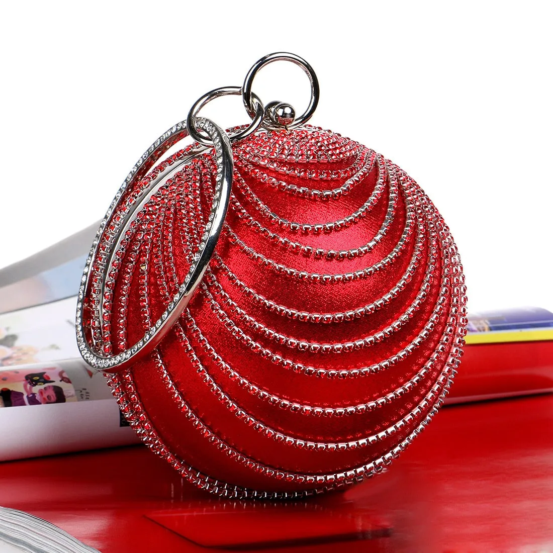 Clutch Bag Evening Bag With Rhinestone Round Ball Bag