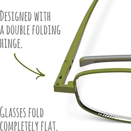 Compact Lenses Flat- Folding Reading Glasses-Olive