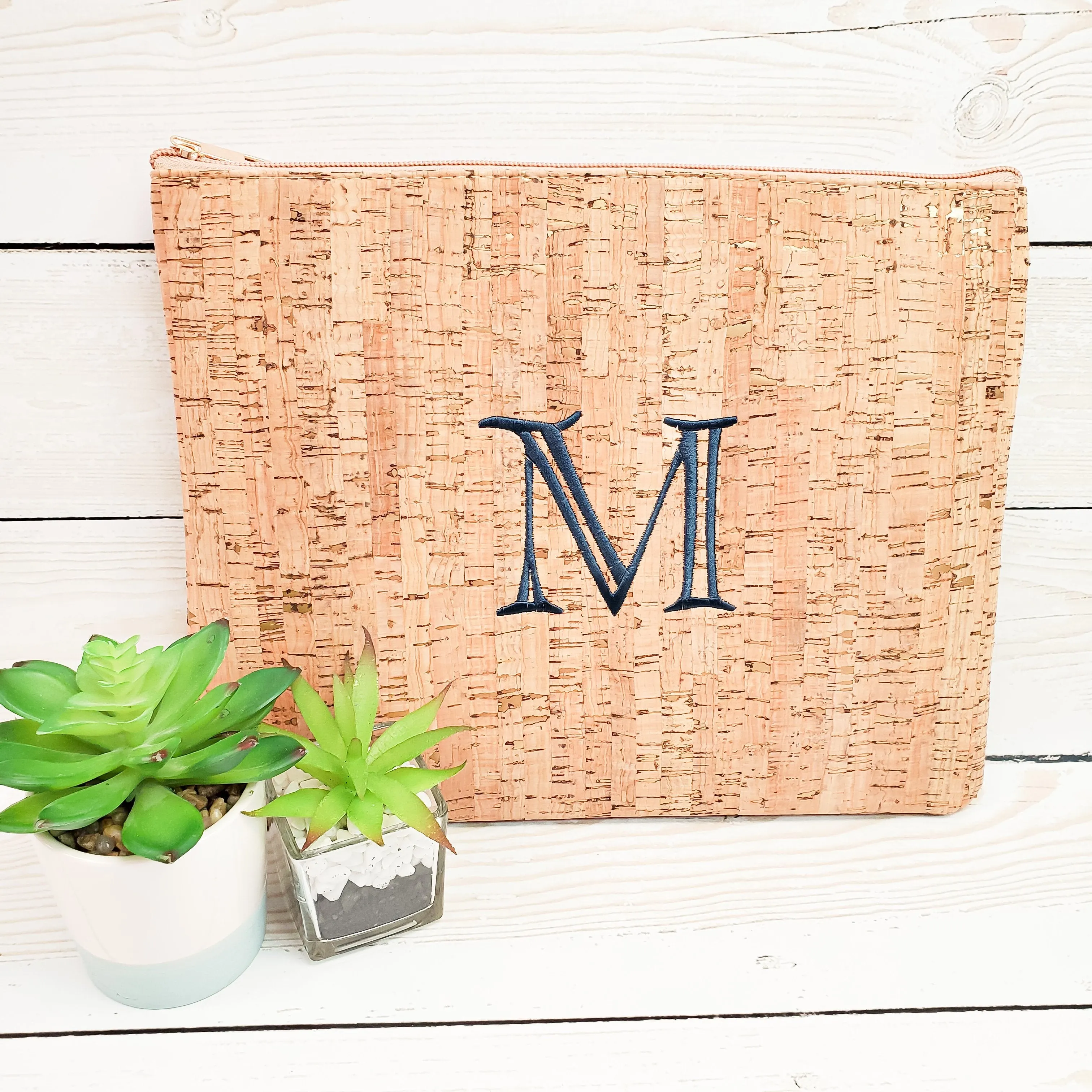 Cork Zippered Pouch - Gold Accents