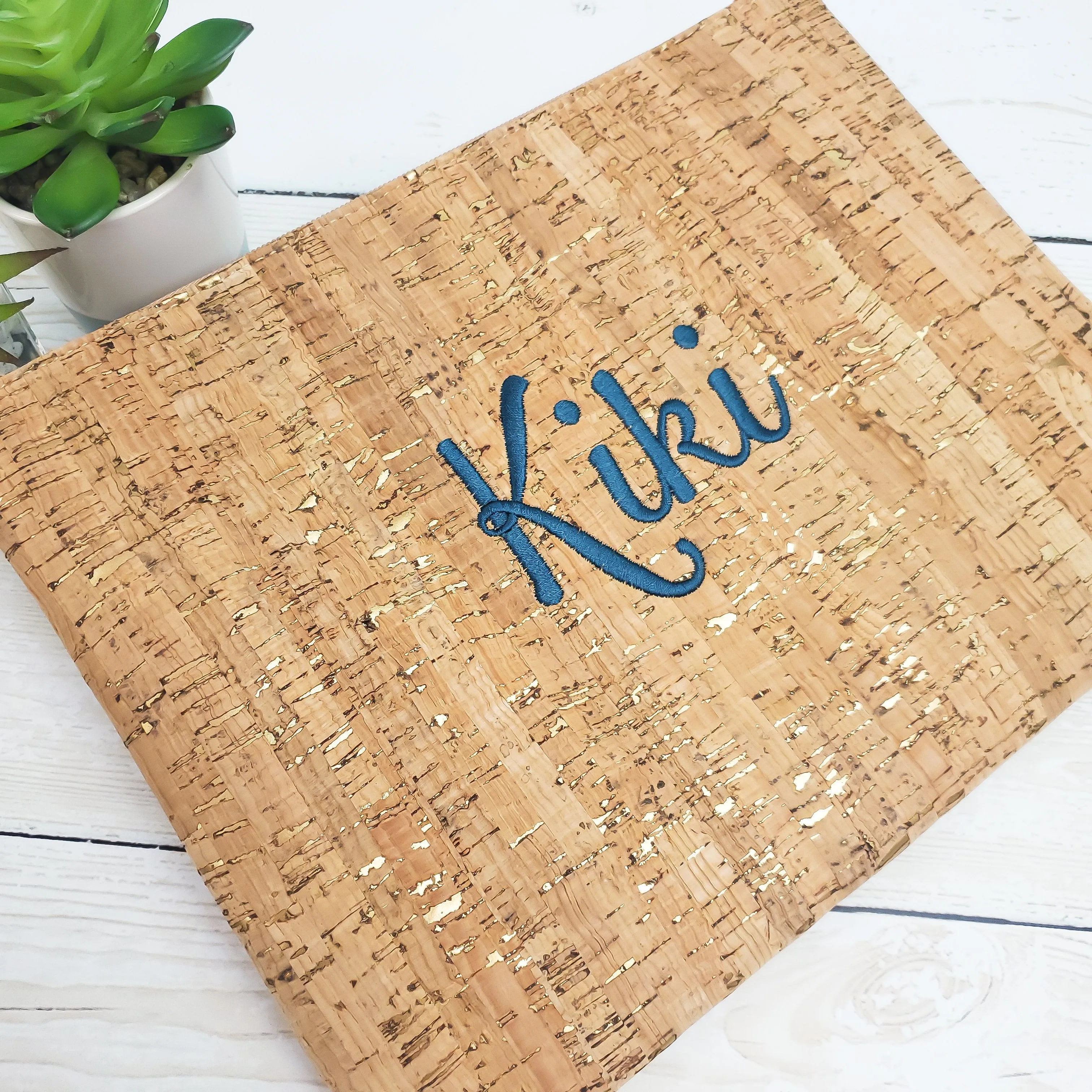 Cork Zippered Pouch - Gold Accents