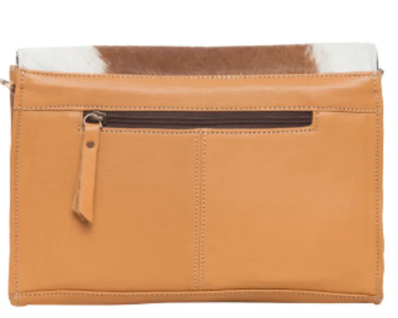 Cowhide Handbag with Tooled Leather