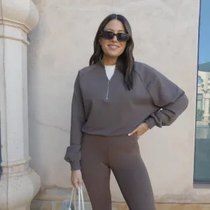 CROPPED OPEN NECK ZIP SWEATSHIRT - MALT