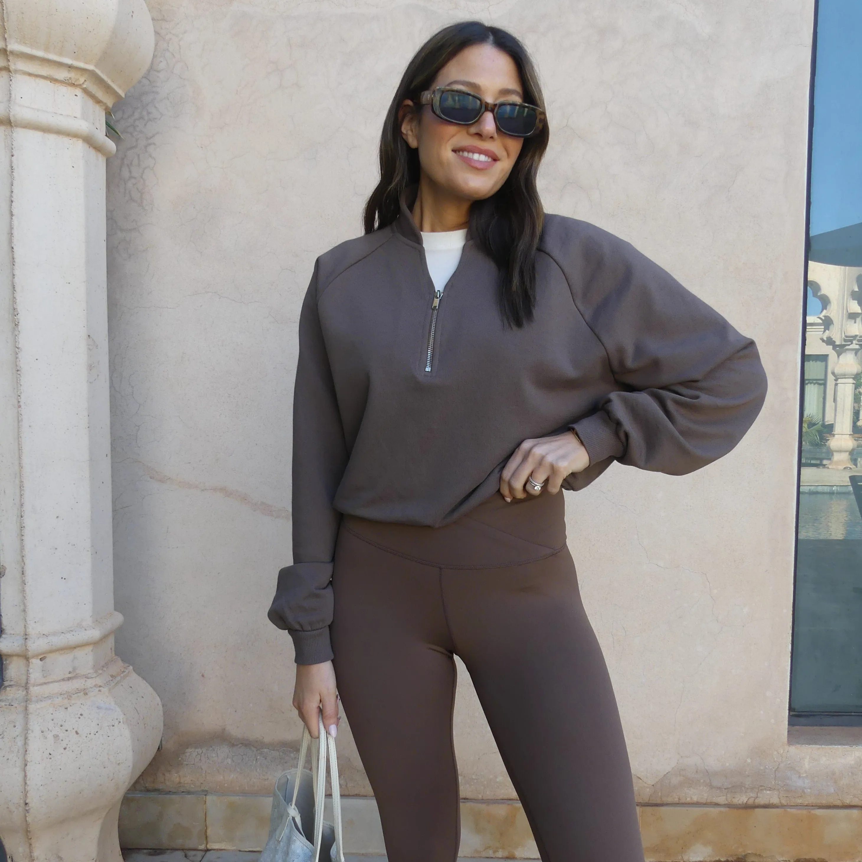 CROPPED OPEN NECK ZIP SWEATSHIRT - MALT