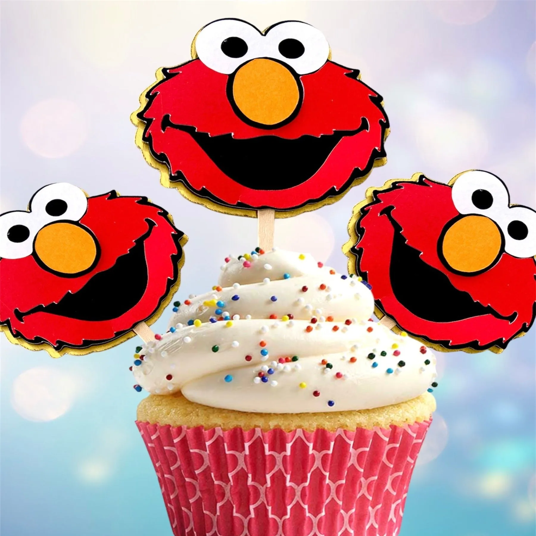 Cupcake Toppers Set Elmo Themed.